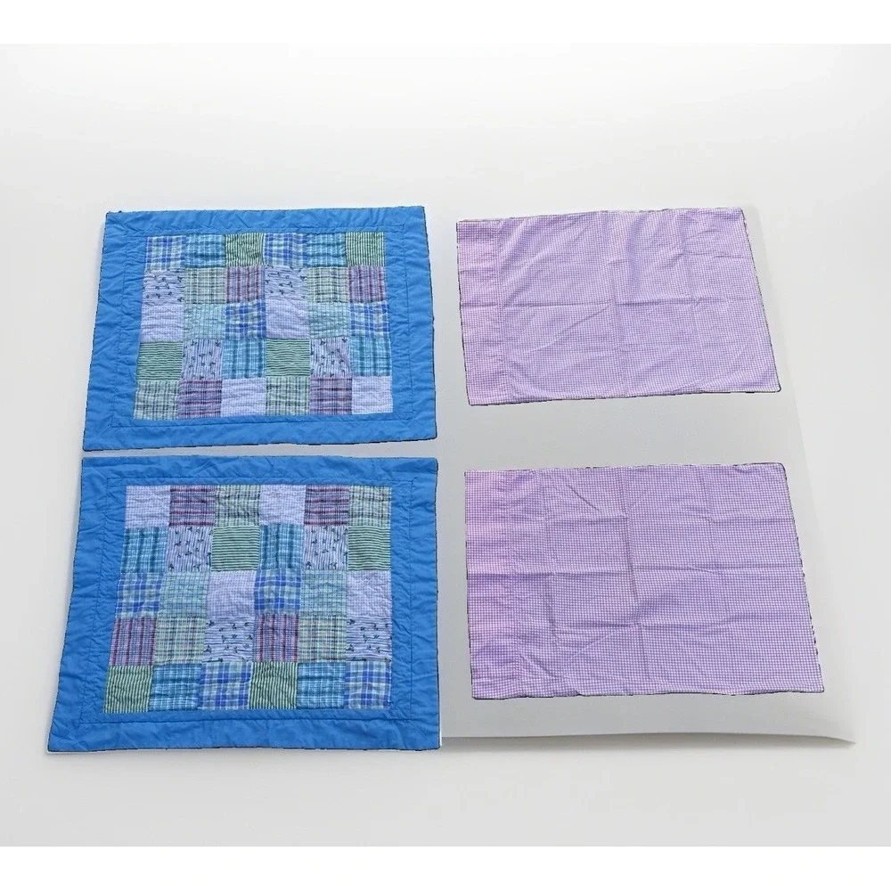 Cozy Line Plaid Patchwork Quilt Set FULL - Cotton Country Cottage Grannycore EUC
